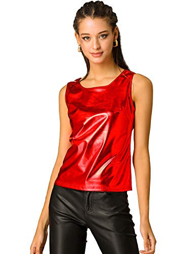 Allegra K Damen Metallic Top Glitzer Oberteile Top U Neck Party Tank Ärmellos Elegant Bluse Oberteil Rot S von Allegra K