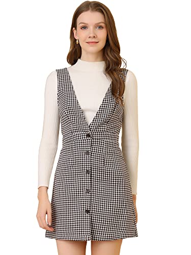 Allegra K Damen Ärmellos V Neck Hosenträger Hahnentritt Kariert Minikleid Kleid Weiss-braun L von Allegra K