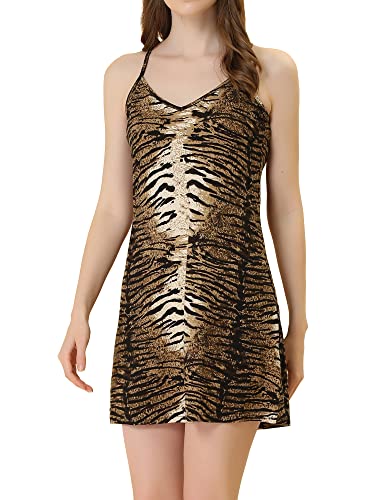 Allegra K Damen Ärmellos V Neck Leopard Camisole Nachthemd Pyjamas Braun Apricot L von Allegra K