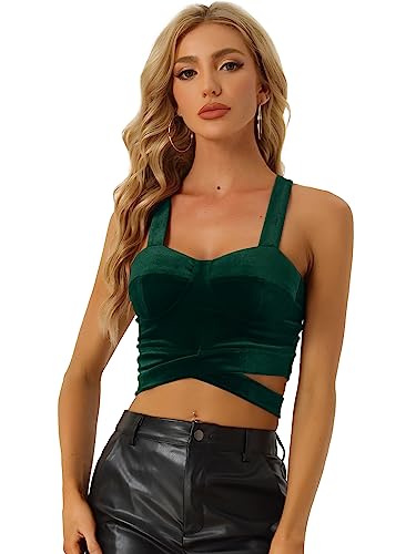 Allegra K Damen Ärmellose Spaghetti Strap Samt Party Tiefer V Cami Crop Tanktop Dunkelgrün L von Allegra K