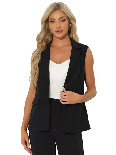 Allegra K Damen Ärmelloser Blazer Business Casual Leinen Arbeit Büro Anzug Weste Schwarz L von Allegra K