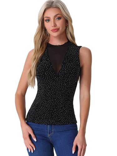 Allegra K Damen Ärmelloses Mesh Top Glitzer Party Club Funkelndes Shirt Oberteil Schwarz XL Allegra K Damen Ärmelloses Mesh Top Glitzer Party Club Funkelndes Shirt Oberteil Schwarz XL von Allegra K