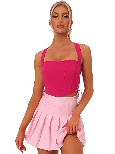 Allegra K Damen Trachtenmieder Dirndl Ärmelloses Oberteil Bustier Korsett Schnürung Clubwear Party Crop Top Pink L von Allegra K