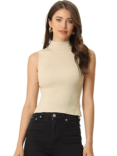 Allegra K Damen Ärmelloses Oberteil Stehkragen Pullover Passendes Strick Basic Tanktop Aprikose L von Allegra K