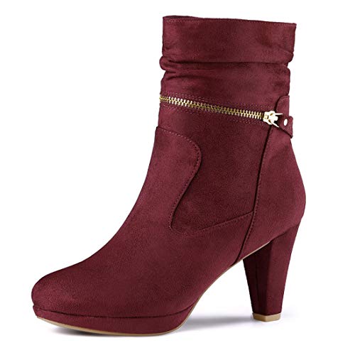 Allegra K Damen Ankle Zip Plateau High Heel Mid Wadenstiefel Burgund 39 von Allegra K