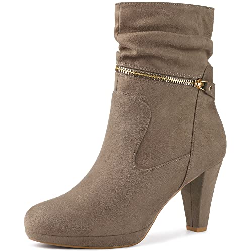 Allegra K Damen Ankle Zip Plateau High Heel Mid Wadenstiefel Taupe 39 von Allegra K