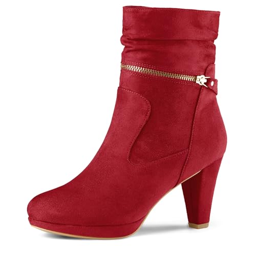 Allegra K Damen Ankle Zip Plateau High Heel Mid Wadenstiefel rot 40 von Allegra K