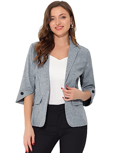 Allegra K Damen Blazer Vintage Reverskragen 3/4-Ärmel Knopfleiste Arbeitsblazer Business Anzugjacke Grau S von Allegra K