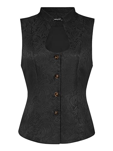 Allegra K Damen Trachtenmieder Dirndl Anzugweste Ärmellos U-Ausschnitt Einreihige Steampunk Jacquard Weste Schwarz L von Allegra K