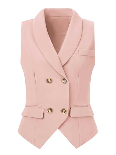 Allegra K Damen Anzugweste Zweireihiges Revers Dressy Weste, Pink, Large von Allegra K