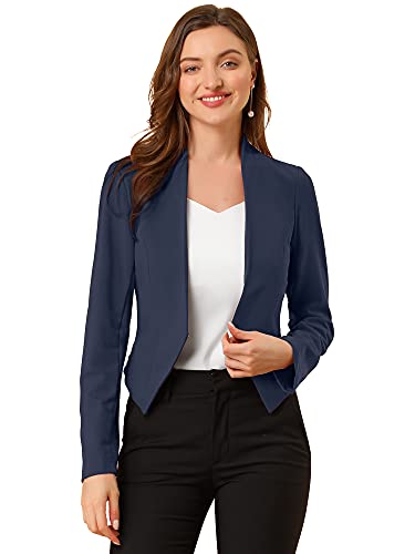 Allegra K Damen Arbeit Büro Anzug Kragenlos Casual Cropped Blazer Jacke, Marineblau, S von Allegra K