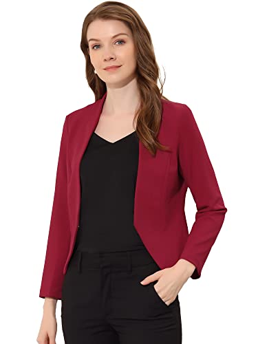 Allegra K Damen Arbeit Büro Anzug Kragenlos Casual Cropped Blazer Jacke, dunkelrot, Medium von Allegra K