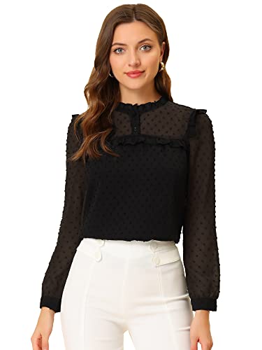 Allegra K Damen Arbeit Büro Chiffon Top Elegant Langarm Rüschen Swiss Dots Bluse, Schwarz , 42 Allegra K Damen Arbeit Büro Chiffon Top Elegant Langarm Rüschen Swiss Dots Bluse, Schwarz , 42 von Allegra K