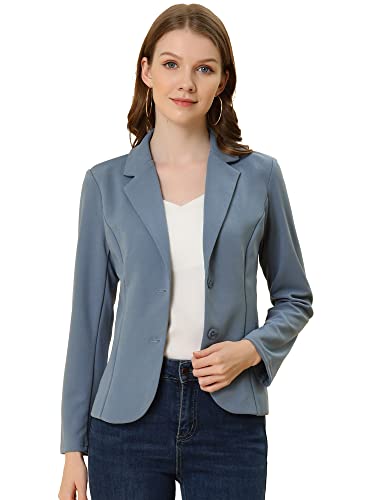 Allegra K Damen Arbeitsjacke Büro Reverskragen Stretch Jacke Anzug Blazer, Grau / Blau, L von Allegra K