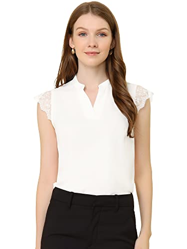 Allegra K Damen Arbeit Büro V-Ausschnitt Ärmellos Basic Bluse Top, weiß, 34 von Allegra K