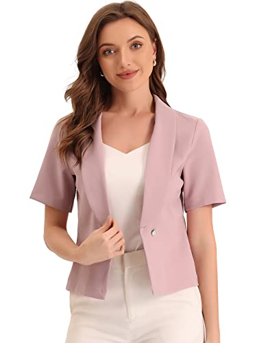 Allegra K Damen Arbeitblazer Kurzarm Reverskragen Knöpfe Offen Business Blazer Jacke Altrosa M von Allegra K