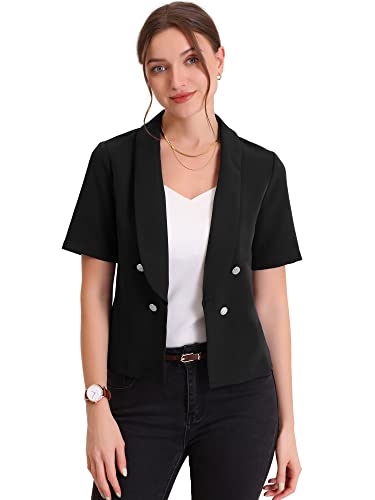 Allegra K Damen Arbeitblazer Kurzarm Reverskragen Knöpfe Offen Business Blazer Jacke Schwarz M von Allegra K