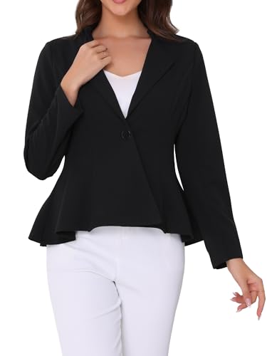 Allegra K Damen Elegant Business Blazer Stehkragen Lange Ärmel Einknopf Schößchen Arbeits Jacke Schwarz S von Allegra K