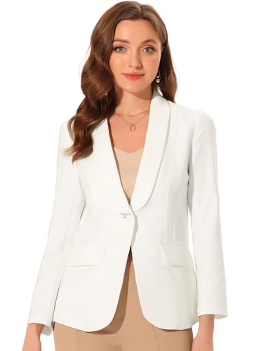 Allegra K Damen Arbeitsblazer Schalkragen Langarm Bürojacke Blazer mit Taschen Weiß M von Allegra K