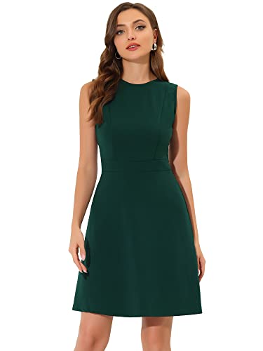 Allegra K Damen-Arbeitskleid, einfarbig, ärmellos, A-Linie, ausgestelltes Kleid, dunkelgrün, 34 von Allegra K