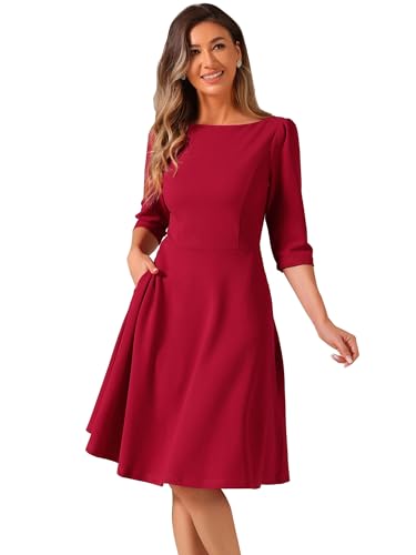Allegra K Damen Arbeitskleid U-Boot-Ausschnitt Kurze Ärmel Midi Ausgestelltes Bürokleid rot XS Allegra K Damen Arbeitskleid U-Boot-Ausschnitt Kurze Ärmel Midi Ausgestelltes Bürokleid rot XS von Allegra K