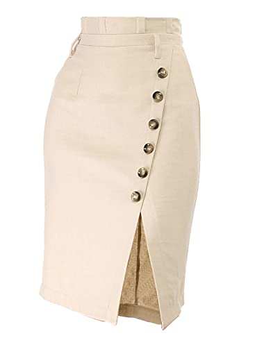 Allegra K Damen Asymmetrisch Schlitz Knopfdekor Bleistiftrock Rock Beige S von Allegra K