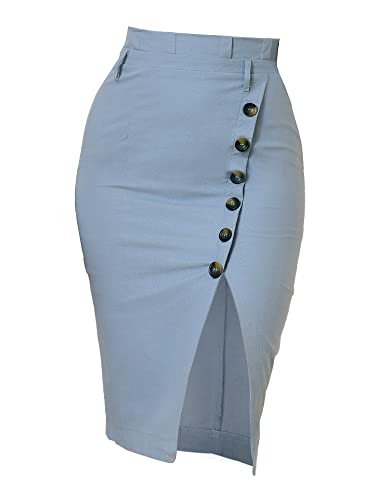 Allegra K Damen Asymmetrisch Schlitz Knopfdekor Bleistiftrock Rock Hellblau M von Allegra K