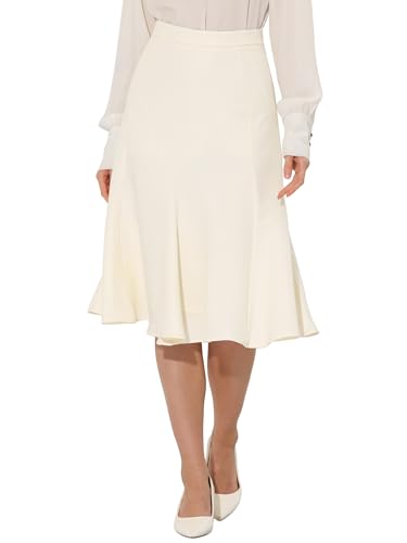 Allegra K Damen Ausgestellter A-Linie Elegante Reißverschluss Hoher Taille Midirock Beige L von Allegra K