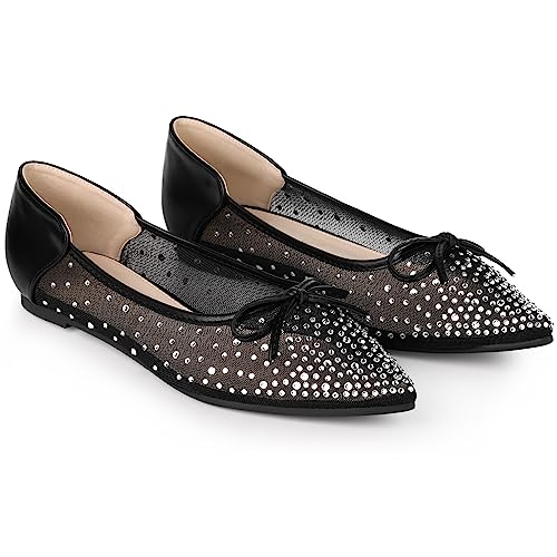 Allegra K Damen Ballerina-Spitze Zehenpartie Schleife Strass Mesh, Schwarz Weiß, 40 EU von Allegra K