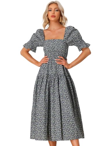 Allegra K Damen Bauern Kleid Mit Blumenmuster, Gesmokte Kleider Mit Quadratischem Ausschnitt Und Kurzen Puffärmeln Schwarz M Allegra K Damen Bauern Kleid Mit Blumenmuster, Gesmokte Kleider Mit Quadratischem Ausschnitt Und Kurzen Puffärmeln Schwarz M von Allegra K