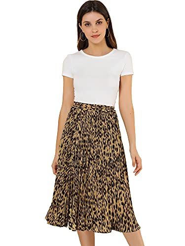 Allegra K Damen Beiläufig Leopard Print Elastischer Taille Plissee A-Linien Rock Khaki XS von Allegra K