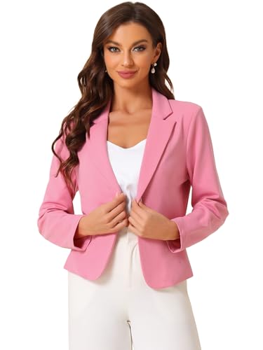 Allegra K Damen Blazer, Vorne Offen, Lange Ärmel, Business-Cardigan, Elegant Lässige Crop-Anzugjacke Dunkelpink S von Allegra K