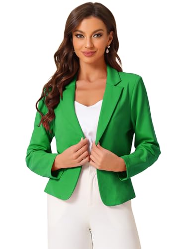 Allegra K Damen Blazer, Vorne Offen, Lange Ärmel, Business-Cardigan, Elegant Lässige Crop-Anzugjacke Gras-Grün M von Allegra K