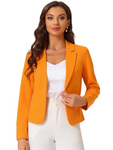 Allegra K Damen Blazer, Vorne Offen, Lange Ärmel, Business-Cardigan, Elegant Lässige Crop-Anzugjacke Orange M von Allegra K