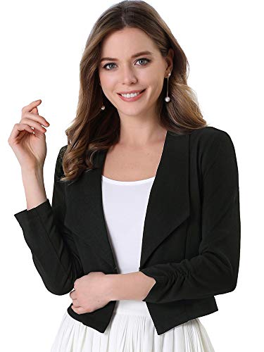 Allegra K Damen Crop Blazer Schal Revers Langarm Open Front Anzug Jacke, Schwarz , 46 von Allegra K