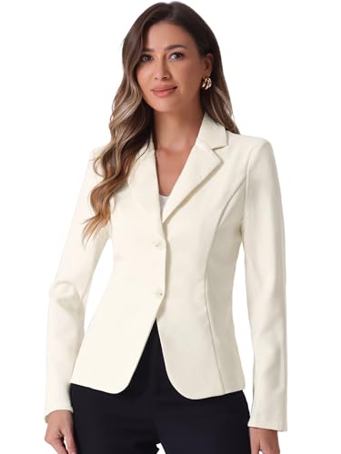 Allegra K Damen Blazer Elegant Langarm Reverskragen Knopfleiste Business Jacke Aprikose Weiß XL von Allegra K