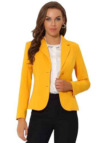 Allegra K Damen Blazer Elegant Langarm Reverskragen Knopfleiste Business Jacke Gelb XS von Allegra K