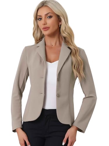 Allegra K Damen Blazer Elegant Langarm Reverskragen Knopfleiste Business Jacke Grau Khaki M von Allegra K