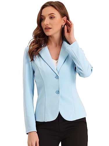 Allegra K Damen Blazer Elegant Langarm Reverskragen Knopfleiste Business Jacke Himmelblau XS von Allegra K