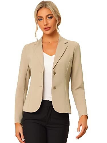 Allegra K Damen Blazer Elegant Langarm Reverskragen Knopfleiste Business Jacke Khaki L von Allegra K