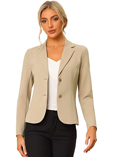 Allegra K Damen Blazer Elegant Langarm Reverskragen Knopfleiste Business Jacke Khaki S von Allegra K