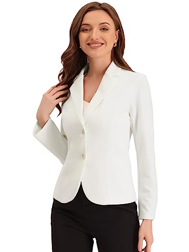 Allegra K Damen Blazer Elegant Langarm Reverskragen Knopfleiste Business Jacke Weiß XL von Allegra K