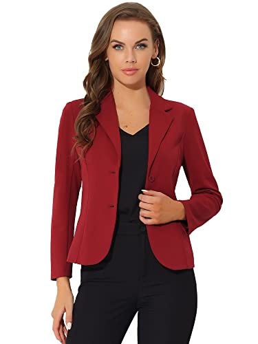 Allegra K Damen Blazer Elegant Langarm Reverskragen Knopfleiste Business Jacke Weinrot L von Allegra K