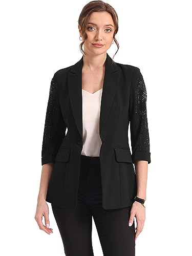 Allegra K Damen Blazer Gekerbtes Revers 3/4-Ärmel Formelle Anzug Cardigan Jacke Schwarz S von Allegra K