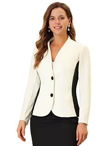 Allegra K Damen Blazer Langarm Knopfleiste Kontrastfarbe Elegant Arbeit Jacke Weiß XS Allegra K Damen Blazer Langarm Knopfleiste Kontrastfarbe Elegant Arbeit Jacke Weiß XS von Allegra K