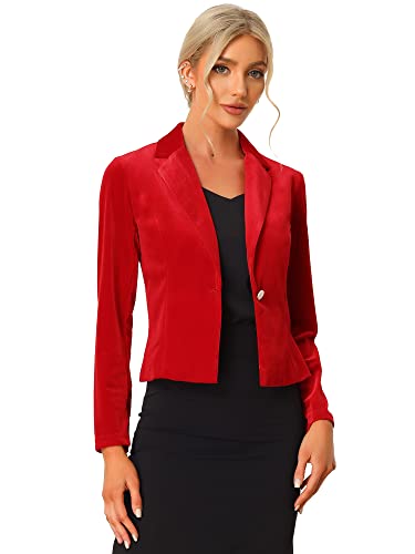 Allegra K Damen Blazer Langarm Umlegekragen Einreiher Samt Anzüge Arbeit Elegante Blazerjacke Rot L von Allegra K