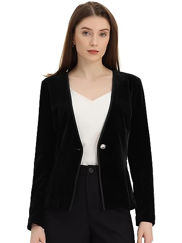 Allegra K Damen Blazer Samt Langarm Kragenlos Elegant Business Velvet Jacke Schwarz S von Allegra K