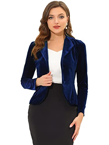 Allegra K Damen Halloween Kostüm Blazer Velvet Langarm Reverskragen Knopfleiste Front Samt Arbeit Jacke Dunkelblau L von Allegra K