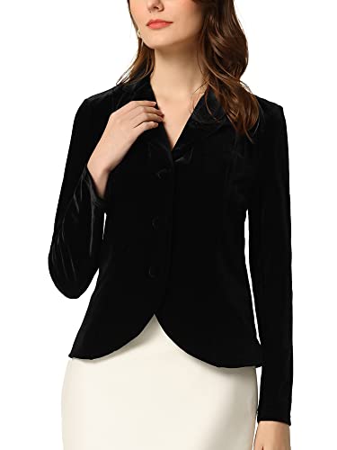 Allegra K Damen Halloween Kostüm Blazer Velvet Langarm Reverskragen Knopfleiste Front Samt Arbeit Jacke Schwarz XS von Allegra K