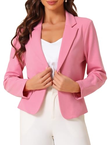 Allegra K Damen Blazer Vorne Offen Lange Ärmel Business Cardigan Elegant Lässige Crop Anzugjacke Dunkelpink XS von Allegra K